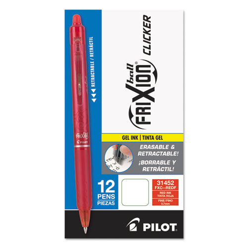 Image of Pilot® 31452 Frixion Clicker Erasable Gel Pen, Retractable, Fine 0.7 Mm, Red Ink, Red Barrel