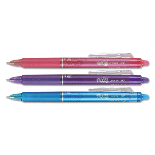 Image of Pilot® 31469 FriXion Clicker Erasable Gel Pen, Retractable, Fine 0.7 mm, Assorted Ink and Barrel Colors, 3/Pack