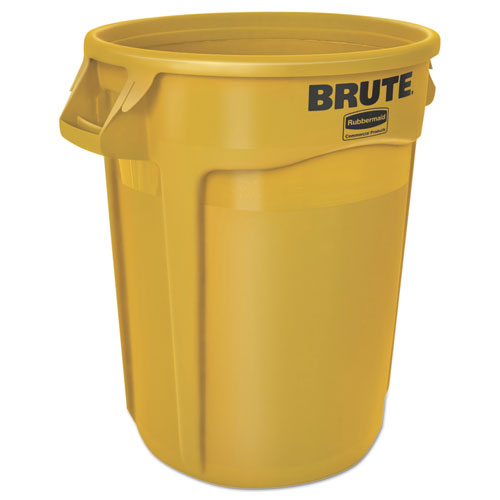 Image of Rubbermaid® Commercial FG263200YEL Vented Round Brute Container, 32 gal, Plastic, Yellow