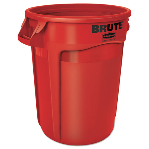 Image of Rubbermaid® Commercial FG263200RED Vented Round Brute Container, 32 gal, Plastic, Red