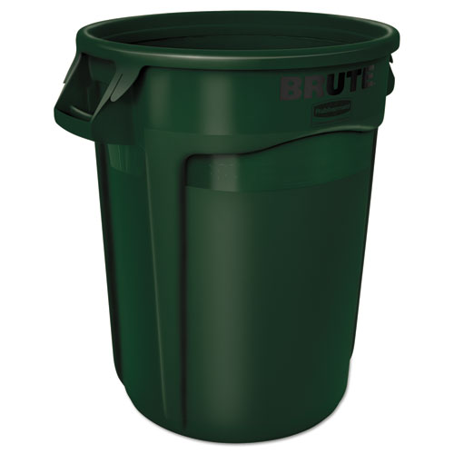 Image of Rubbermaid® Commercial FG263200DGRN Vented Round Brute Container, 32 gal, Plastic, Dark Green