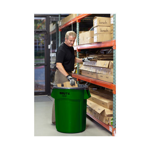 Image of Rubbermaid® Commercial FG263200DGRN Vented Round Brute Container, 32 gal, Plastic, Dark Green