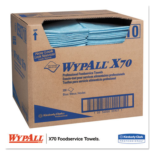 Image of WypAll® 05927 X70 Foodservice Towels, 1/4 Fold, 12.5 x 23.5, Unscented, Blue, 300/Carton