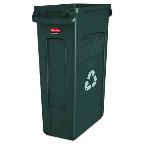 Image of Rubbermaid® Commercial FG354007GRN Slim Jim Plastic Recycling Container with Venting Channels, 23 gal, Plastic,  Green