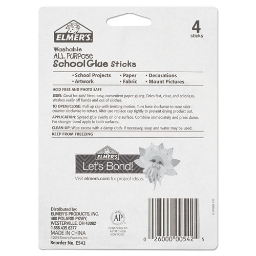 Image of Elmer's® E542 Washable School Glue Sticks, 0.24 Oz, Applies And Dries Clear, 4/pack