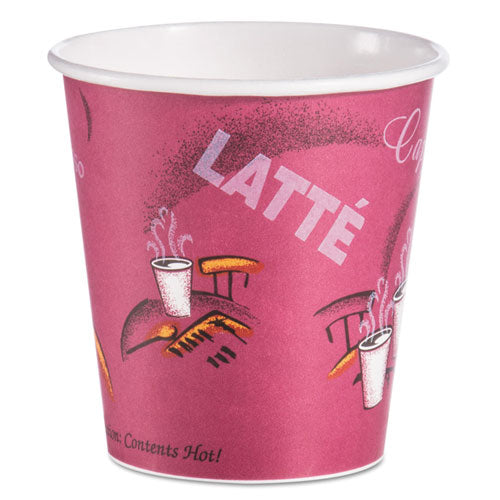 Image of SOLO® 510SI Paper Hot Drink Cups in Bistro Design, 3.54" Diameter x 3.61" h, 10 oz, Maroon, 1,000/Carton