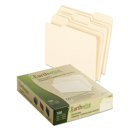 Image of Pendaflex® 74520 Earthwise by Pendaflex 100% Recycled Manila File Folder, 1/3-Cut Tabs: Assorted, Letter, 0.75" Expansion, Manila, 100/Box