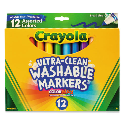 Image of Crayola® 587812 Ultra-Clean Washable Markers, Broad Bullet Tip, Assorted Colors, Dozen