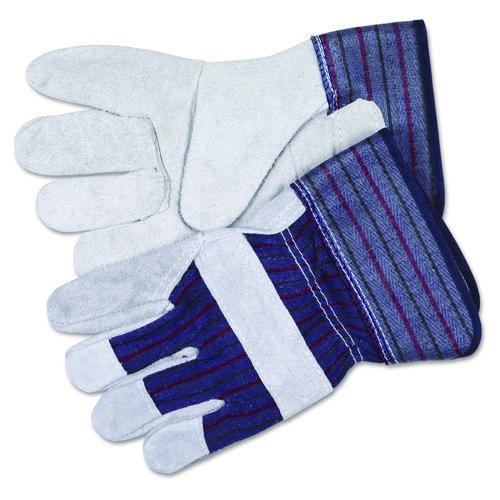 Image of MCR Safety 12010 Men's Split Leather Palm Gloves, Gunn Cut, Wing Thumb, Large, Gray, Dozen