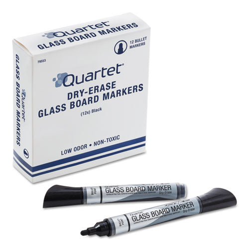 Image of Quartet® 79553 Premium Glass Board Dry Erase Marker, Broad Bullet Tip, Black, Dozen