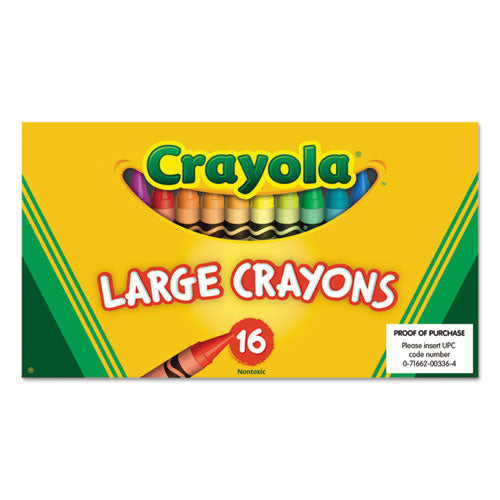 Image of Crayola® 520336 Large Crayons, Tuck Box Packaging, Large Size, 0.44" x 4", 16 Assorted Colors, 16/Pack