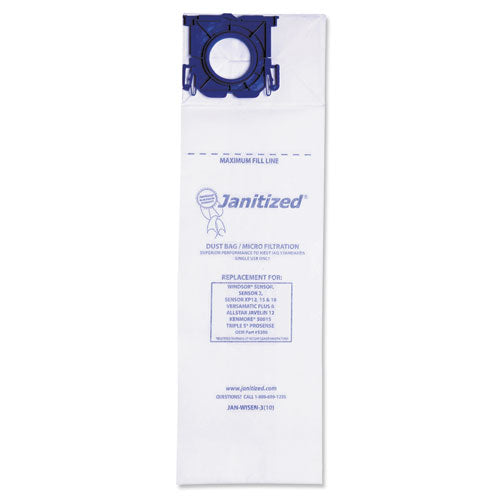 Image of Janitized® JAN-WISEN-3(10) Vacuum Filter Bags Designed to Fit Windsor Sensor S/S2/XP/Versamatic Plus, 100/Carton