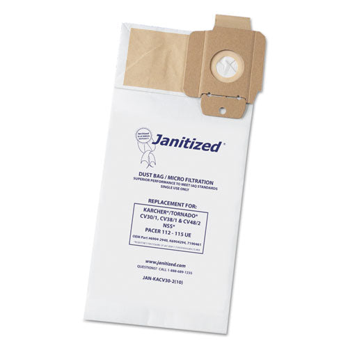 Image of Janitized® JAN-KACV30-2(10) Vacuum Filter Bags Designed to Fit Karcher/Tornado CV30/1, CV38/1, CV48/2, 100/Carton