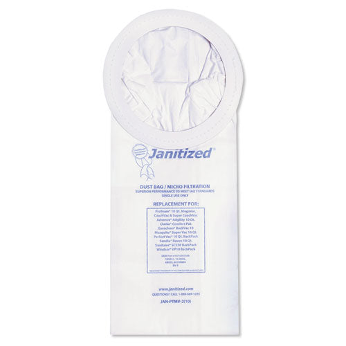 Image of Janitized® JAN-PTMV-2(10) Vacuum Filter Bags Designed to Fit ProTeam 10 qt Super Coach/MegaVac, 100/Carton