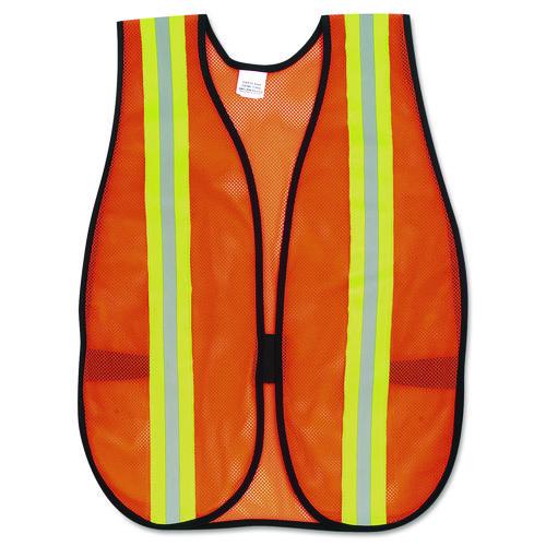 Image of MCR Safety V201R Orange Safety Vest, 2" Reflective Strips, Polyester, Side Straps, One Size Fits All, Bright Orange