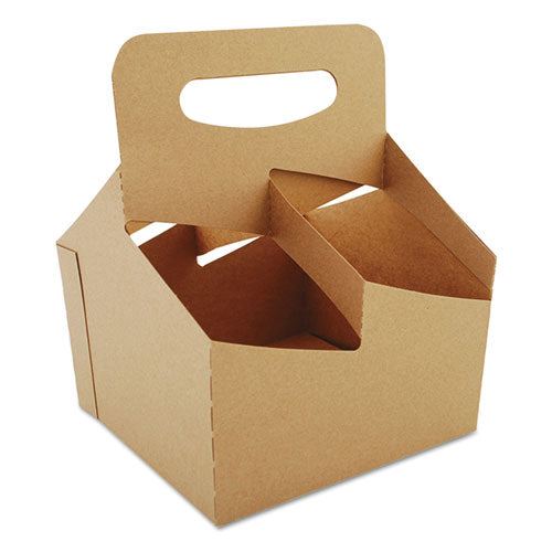Image of SCT® SCH 2788 4-Corner Pop-Up Food and Drink Tray, 4-Cup Drink Carrier, Up to 32 oz Beverages, 7.25 x 7 x 9.25, White, Paper, 250/Carton