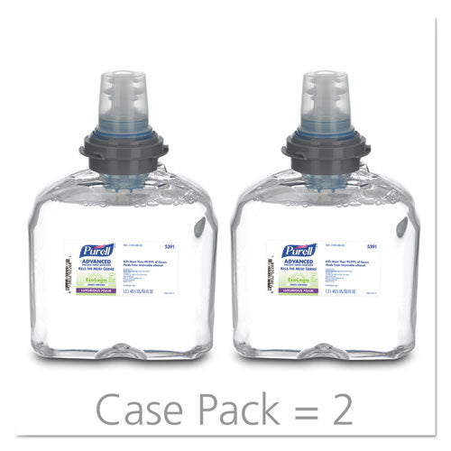 Image of PURELL® 5391-02 Advanced Hand Sanitizer Green Certified TFX Refill, Foam, 1,200 mL, Fragrance-Free, 2/Carton