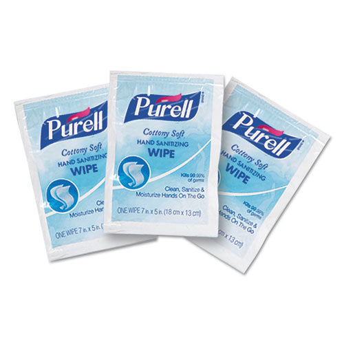 Image of PURELL® 9026-1M Cottony Soft Individually Wrapped Sanitizing Hand Wipes, 5 x 7, Unscented, White, 1,000/Carton