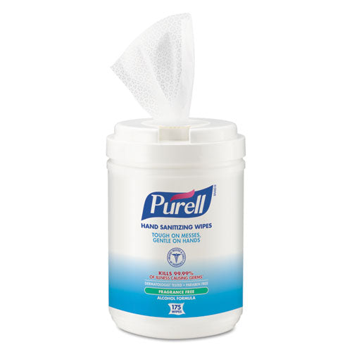 Image of PURELL® 9031-06 Hand Sanitizing Wipes Alcohol Formula, 6 x 7, Unscented, White, 175/Canister, 6 Canisters/Carton