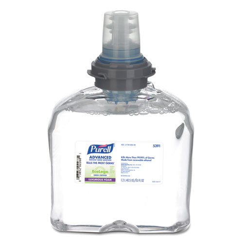 Image of PURELL® 5391-02 Advanced Hand Sanitizer Green Certified TFX Refill, Foam, 1,200 mL, Fragrance-Free, 2/Carton