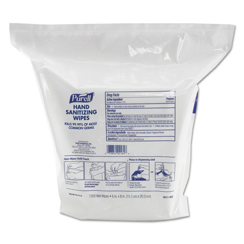 Image of PURELL® 9118-02 Hand Sanitizing Wipes, 6 x 8, Fresh Citrus Scent, White, 1,200/Refill Pouch, 2 Refills/Carton