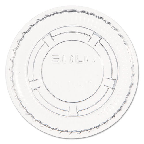 Image of Dart® PL100N Portion/Souffle Cup Lids, Fits 0.5 oz to 1 oz Portion Cups, Plastic, Clear, 125/Pack, 20 Packs/Carton