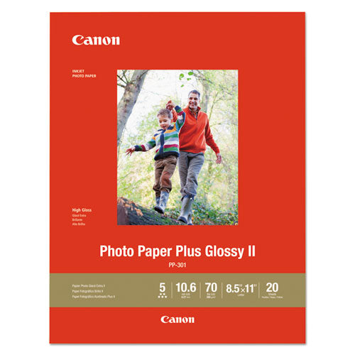 Image of Canon® 1432C003 Photo Paper Plus Glossy II, 10.6 mil, 8.5 x 11, Glossy White, 20/Pack