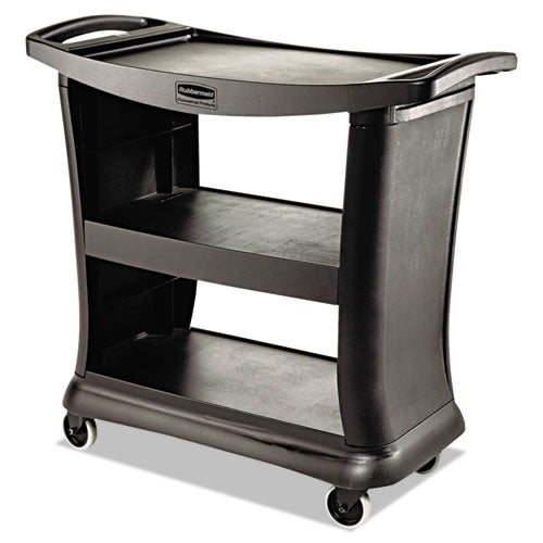 Image of Rubbermaid® Commercial FG9T6800BLA Executive Service Cart, Plastic, 3 Shelves, 300 lb Capacity, 20.33" x 38.9" x 38.9", Black