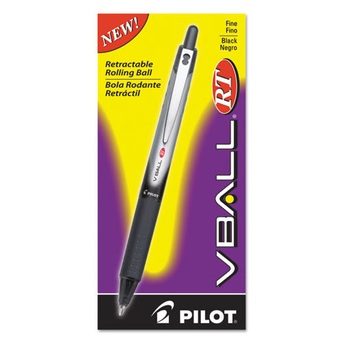 Image of Pilot® 26206 VBall RT Liquid Ink Rollerball Pen, Retractable, Fine 0.7 mm, Black Ink, Black/White Barrel