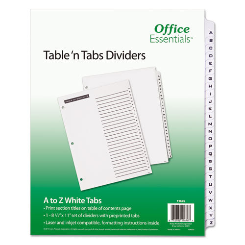 Image of Office Essentials Table 'n Tabs Dividers, 26-Tab, A to Z, 11 x 8.5, White, White Tabs, 1 Set
