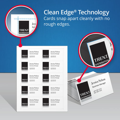 Image of Avery® 08870 True Print Premium Clean Edge Business Cards, Inkjet, 2 x 3.5, White, 10 Cards/Sheet, 100 Sheets/Box