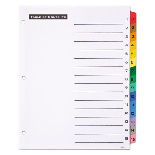Image of Office Essentials 11675 Table 'n Tabs Dividers, 15-Tab, 1 to 15, 11 x 8.5, White, Assorted Tabs, 1 Set