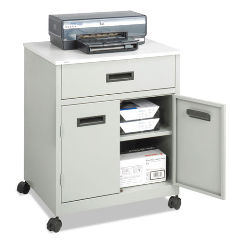 Image of Safco® 1870GR Steel Machine Stand with Pullout Drawer, Engineered Wood, 3 Shelves, 1 Drawer, 25" x 20" x 29.75", Gray