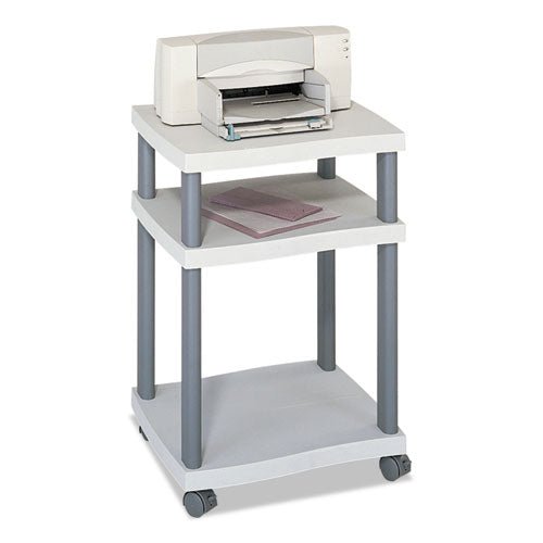 Image of Safco® 1860GR Wave Design Deskside Printer Stand, Plastic, 3 Shelves, 20" x 17.5" x 29.25", White/Charcoal Gray