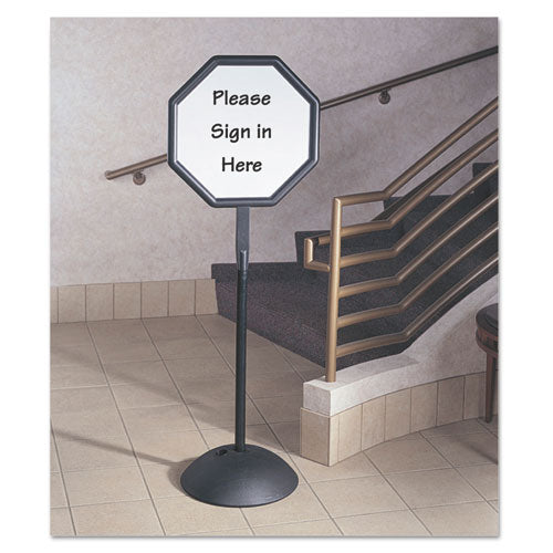 Image of Safco® 4118BL WriteWay Two-Sided Dry Erase Standing Message Sign, White 18" x 18" Octagon Surface, Black Frame, 18" x 18" x 65"