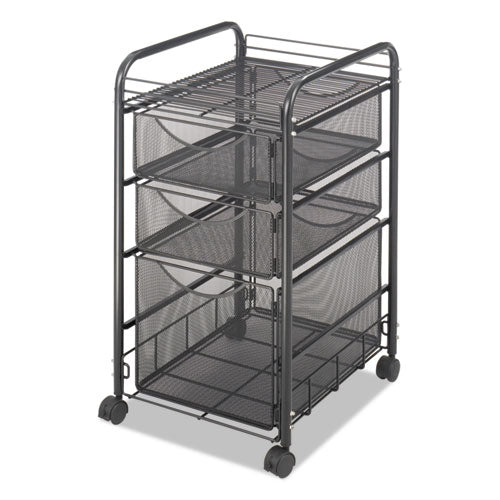 Image of Safco® 5213BL Onyx Mesh Mobile File with Two Supply Drawers, Metal, 1 Shelf, 3 Drawers, 15.75" x 17" x 27", Black