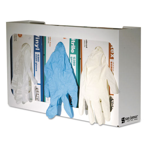 Image of San Jamar® G0804 White Enamel Disposable Glove Dispenser, 3-Box, Steel, White, 18 x 3.75 x 10