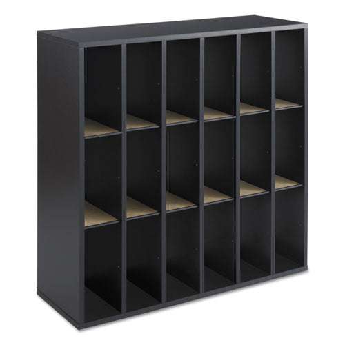 Image of Safco® 7765BL Wood Mail Sorter with Adjustable Dividers, Stackable, 18 Compartments, 33.75 x 12 x 32.75, Black