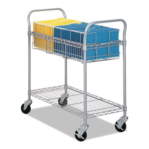 Image of Safco® 5236GR Dual-Purpose Wire Mail and Filing Cart, Metal, 1 Shelf, 1 Bin, 39" x 18.75" x 38.5", Metallic Gray