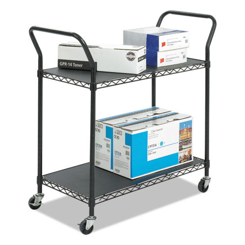 Image of Safco® 5337BL Wire Utility Cart, Metal, 2 Shelves, 400 lb Capacity, 43.75" x 19.25" x 40.5", Black