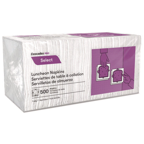 Image of Cascades PRO N020 Select Single Serve Luncheon Napkins, 1-Ply, 12 x 12, White, 500/Pack, 6,000/Carton