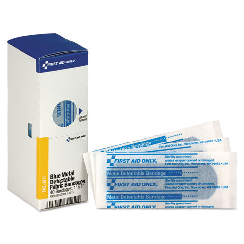 Image of First Aid Only FAE-3011 Refill For Smartcompliance General Cabinet, Blue Metal Detectable Bandages, 1 X 3, 40/box