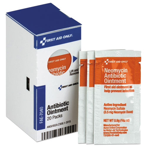 Image of First Aid Only FAE-7040 Refill for SmartCompliance General Business Cabinet, Antibiotic Ointment, 0.9 g Packet, 20/Box