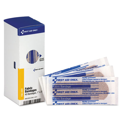 Image of First Aid Only FAE-3101 Refill For Smartcompliance General Business Cabinet, Fabric Bandages, 1 X 3, 40/box