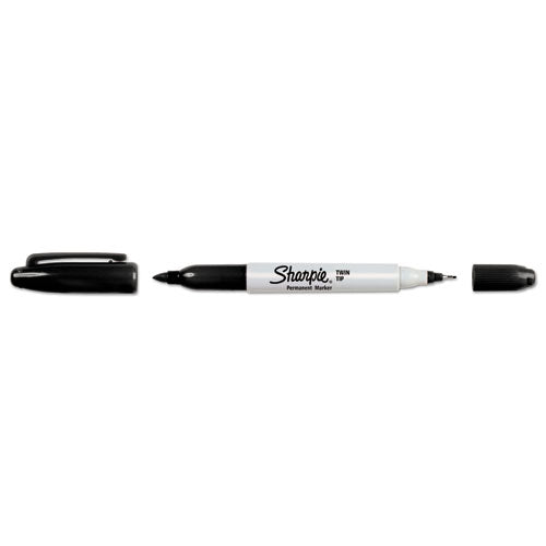 Image of Sharpie® 32001 Twin-Tip Permanent Marker, Extra-Fine/fine Bullet Tips, Black, Dozen