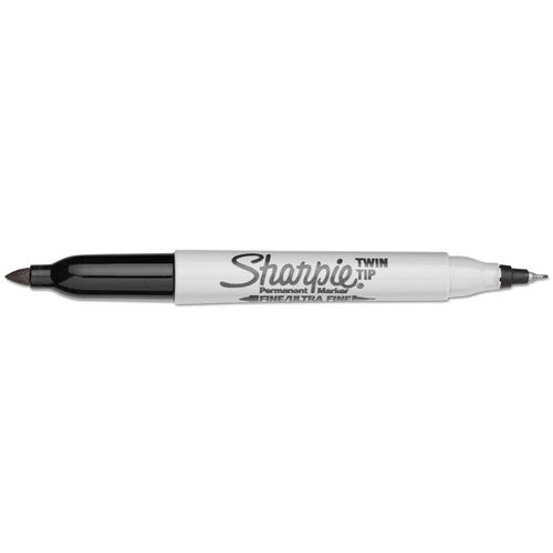 Image of Sharpie® 32001 Twin-Tip Permanent Marker, Extra-Fine/fine Bullet Tips, Black, Dozen