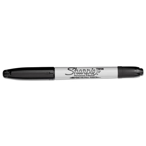 Image of Sharpie® 32001 Twin-Tip Permanent Marker, Extra-Fine/fine Bullet Tips, Black, Dozen