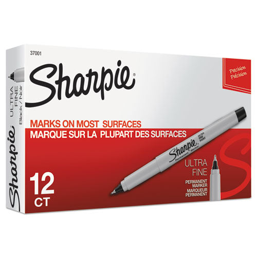 Image of Sharpie® 37001 Ultra Fine Tip Permanent Marker, Ultra-Fine Needle Tip, Black, Dozen