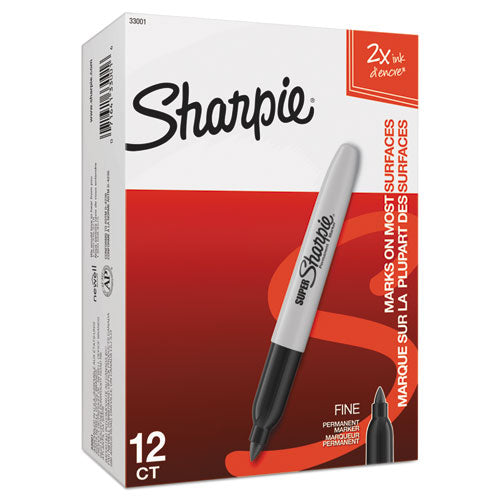 Image of Sharpie® 33001 Super Permanent Marker, Fine Bullet Tip, Black, Dozen
