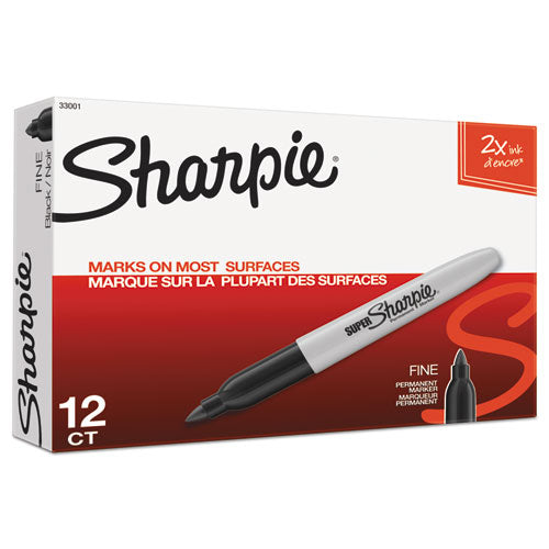 Image of Sharpie® 33001 Super Permanent Marker, Fine Bullet Tip, Black, Dozen